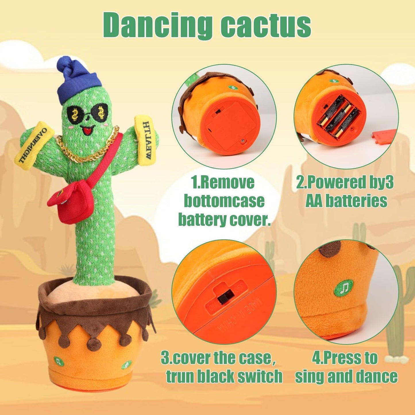 Dancing Cactus Toy, Talking Cactus Mimicking Repeating What You Say Singing Cactus Baby Toy,Sunny Cactus Baby Cactus Toy Mimic